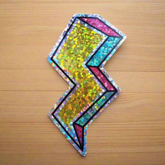 Premium Sticker - Sparkly Holographic Glitter Lightning Bolt from Confetti Kitty, Only 2.00