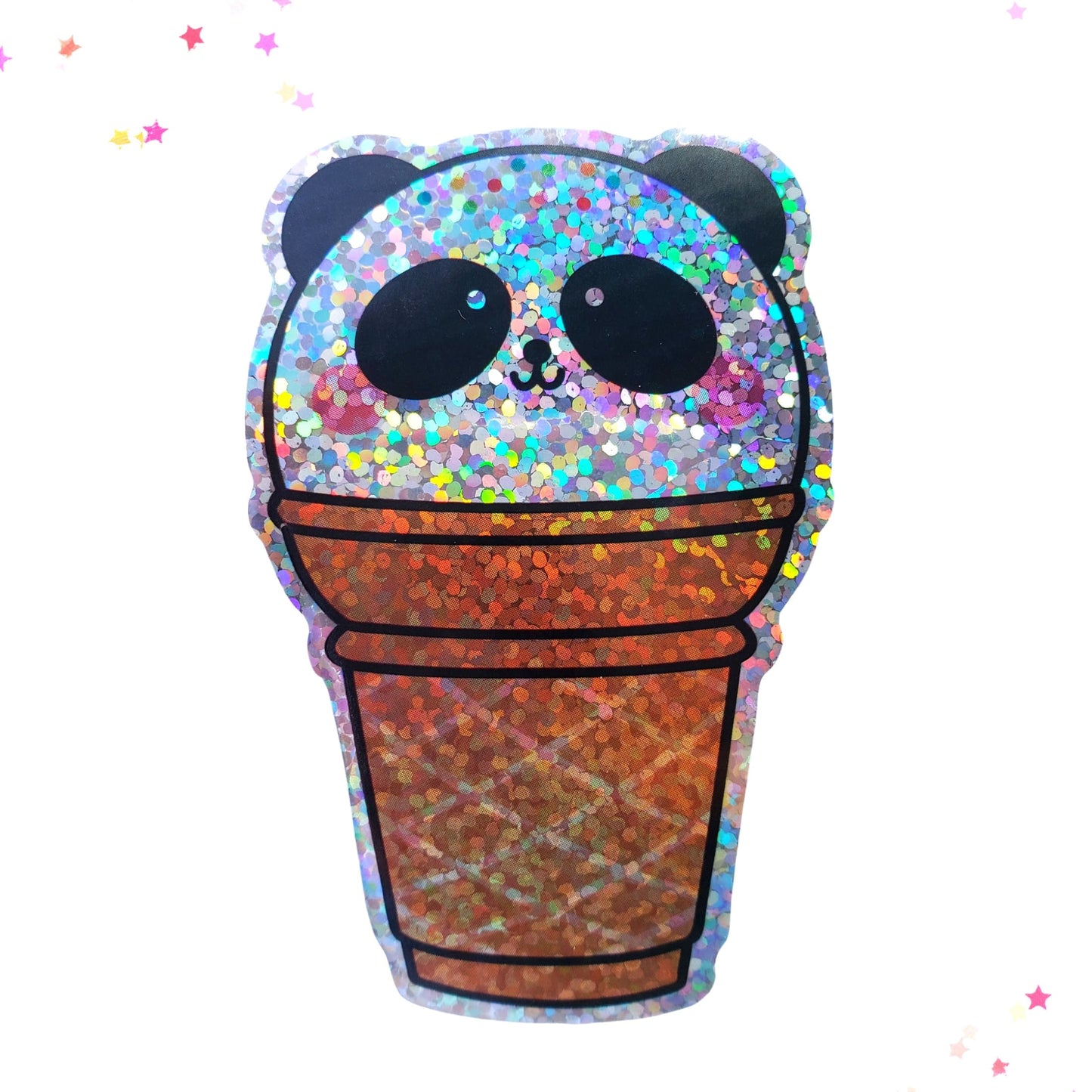 Premium Sticker - Sparkly Holographic Glitter Panda Ice Cream Cone from Confetti Kitty, Only 2.00