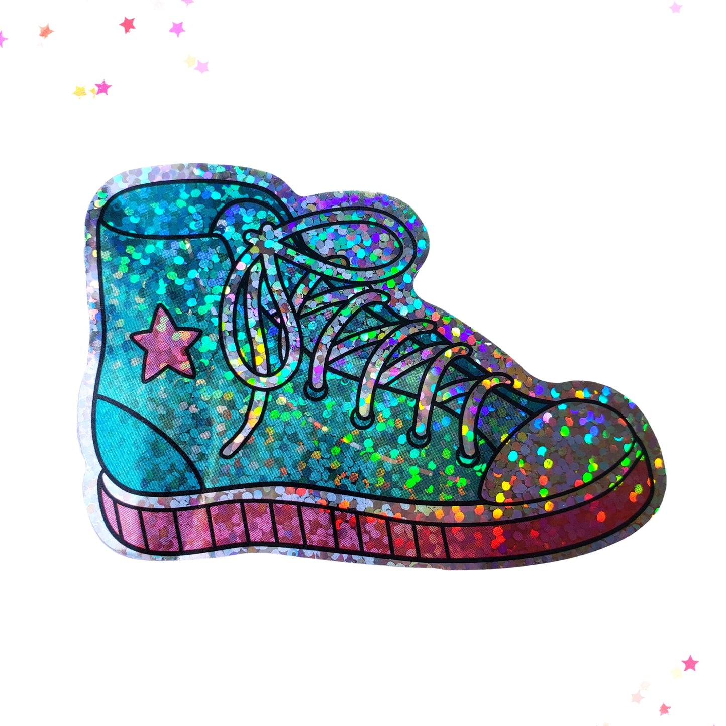 Premium Sticker - Sparkly Holographic Glitter Pink Star Turquoise Sneaker from Confetti Kitty, Only 2.00