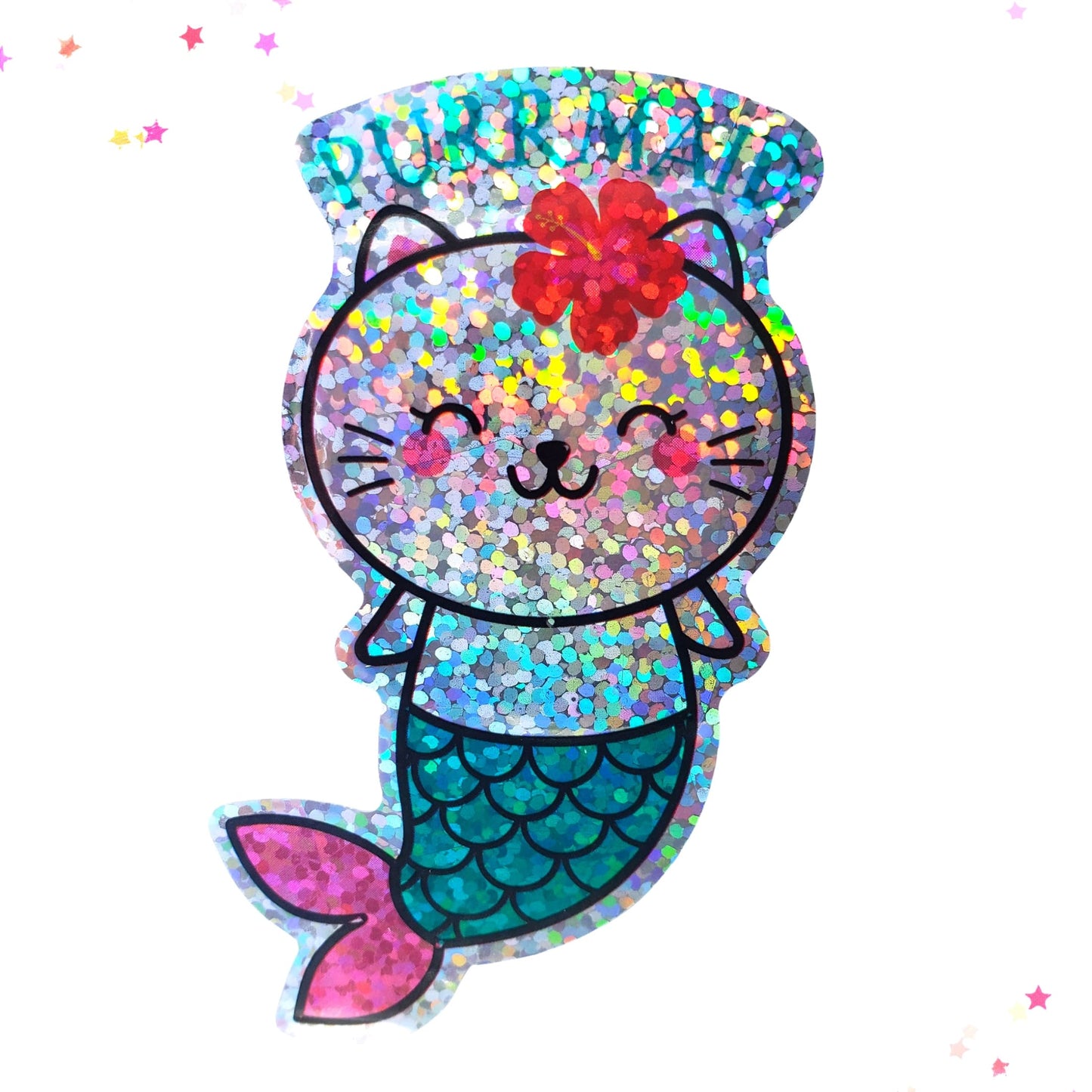 Premium Sticker - Sparkly Holographic Glitter Purrmaid Mermaid Cat from Confetti Kitty, Only 2.00