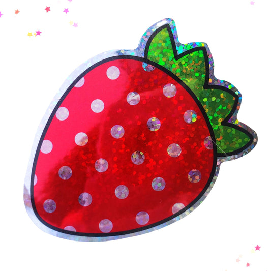 Premium Sticker - Sparkly Holographic Glitter Strawberry from Confetti Kitty, Only 2.0