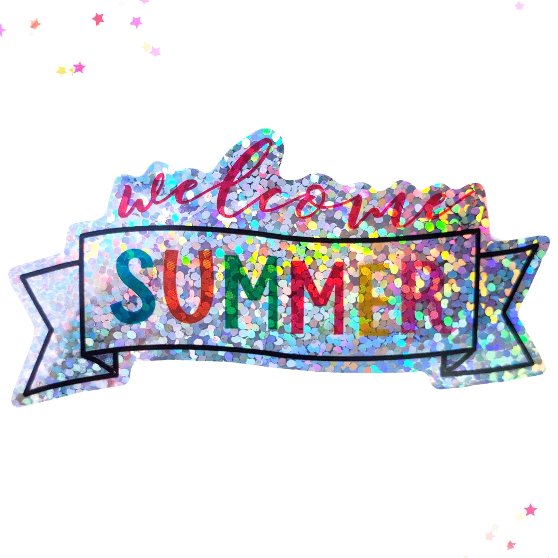 Premium Sticker - Sparkly Holographic Glitter Welcome Summer Banner from Confetti Kitty, Only 2.00