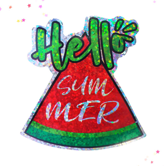 Premium Sticker - Sparkly Holographic Glitter Hello Summer Watermelon from Confetti Kitty, Only 2.00