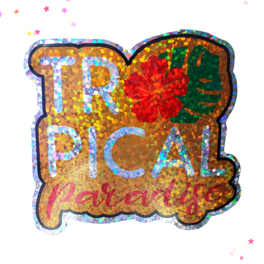 Premium Sticker - Sparkly Holographic Glitter Tropical Paradise from Confetti Kitty, Only 2.0