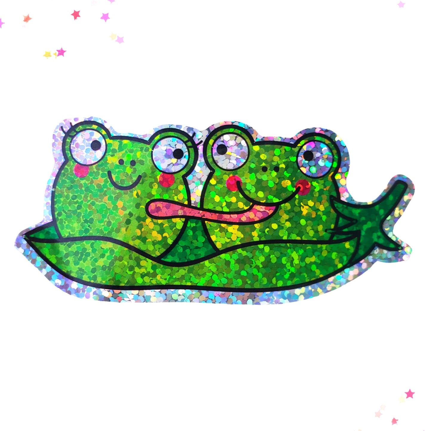 Premium Sticker - Sparkly Holographic Glitter Two Green Frogs from Confetti Kitty, Only 2.0