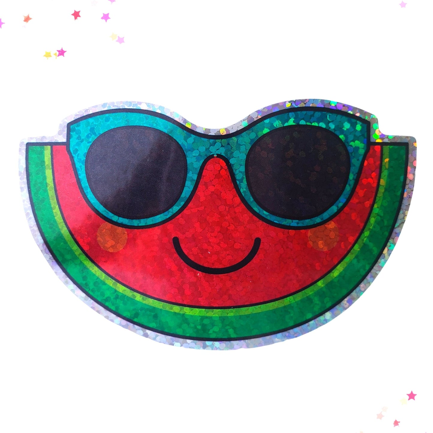 Premium Sticker - Sparkly Holographic Glitter Watermelon in Sunglasses from Confetti Kitty, Only 2.0
