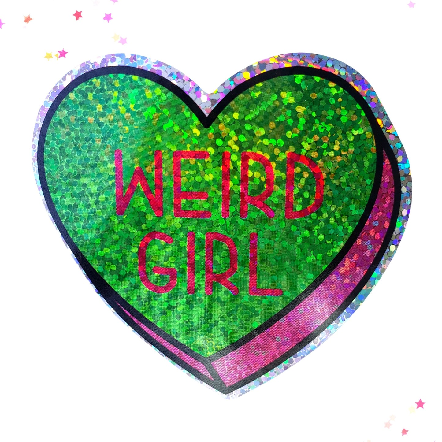 Premium Sticker - Sparkly Holographic Glitter Weird Girl from Confetti Kitty, Only 2.00
