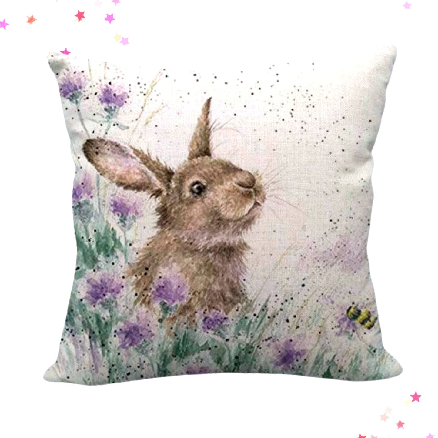 Rabbit in Lavender Fields Cushion Cover from Confetti Kitty, Only 10.00