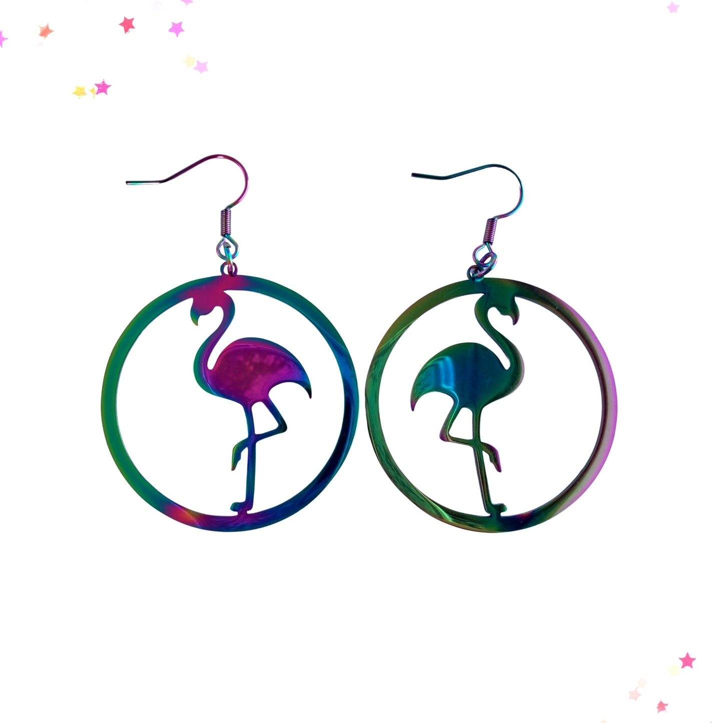 Rainbow Anodized Stainless Steel Flamingo Earrings from Confetti Kitty, Only 10.99