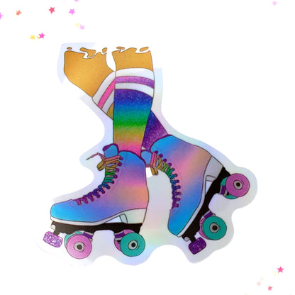 Rainbow Socks Roller Skates Waterproof Holographic Sticker from Confetti Kitty, Only 1.0