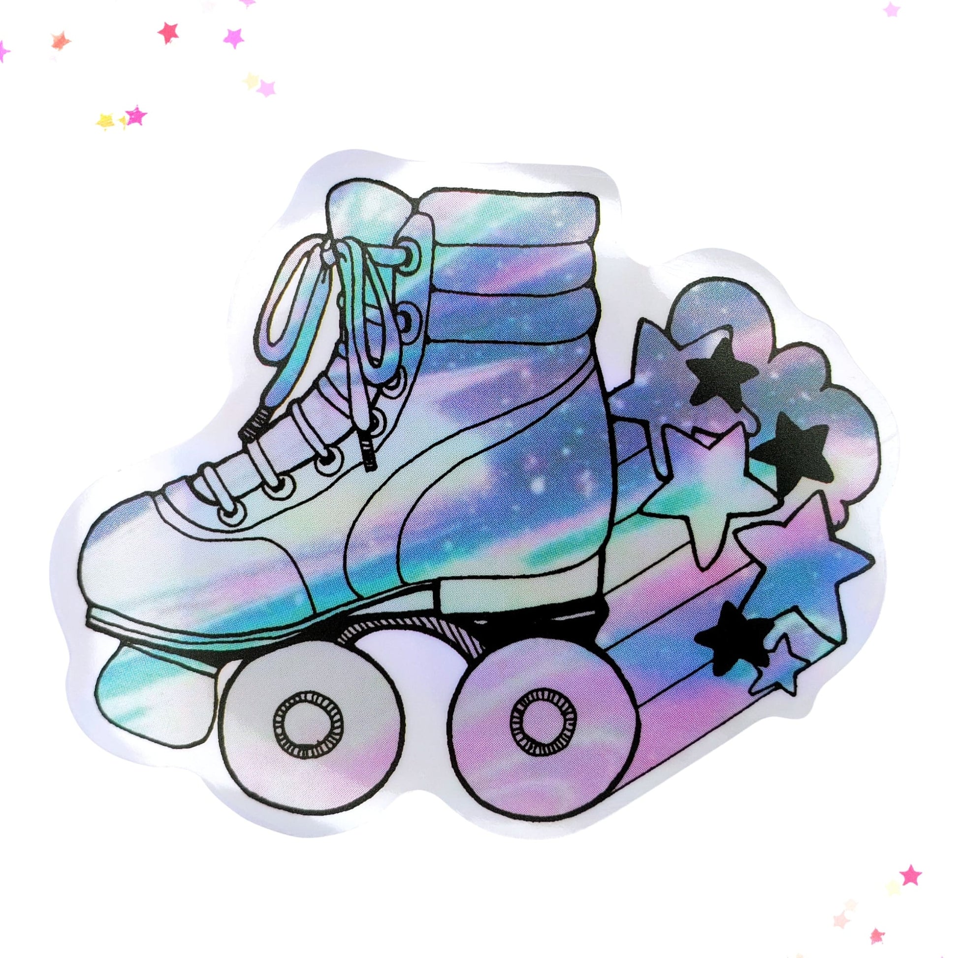 Roller Skates and Stardust Waterproof Holographic Sticker from Confetti Kitty, Only 1.0