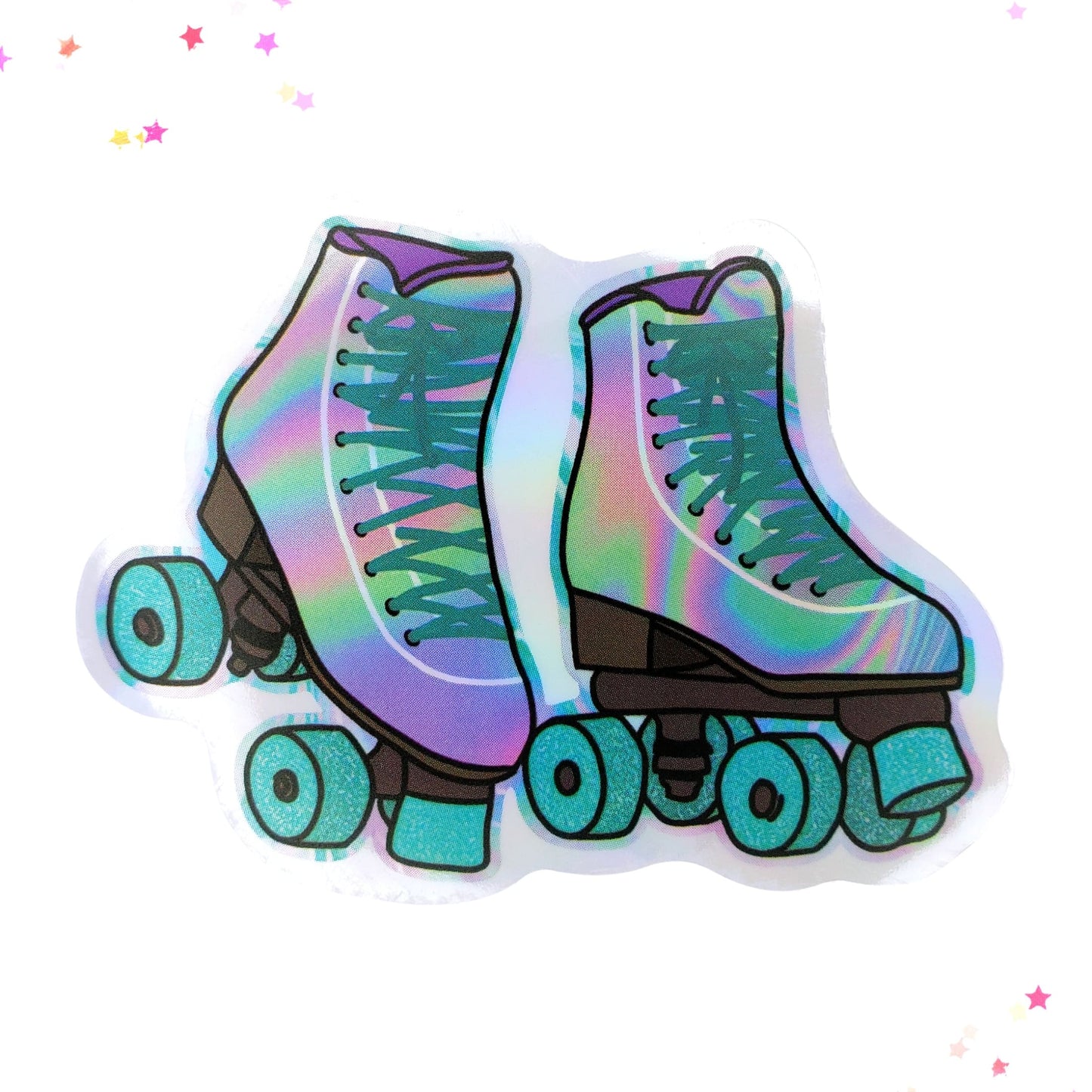 Roller Skates with Teal Wheels Waterproof Holographic Sticker from Confetti Kitty, Only 1.0
