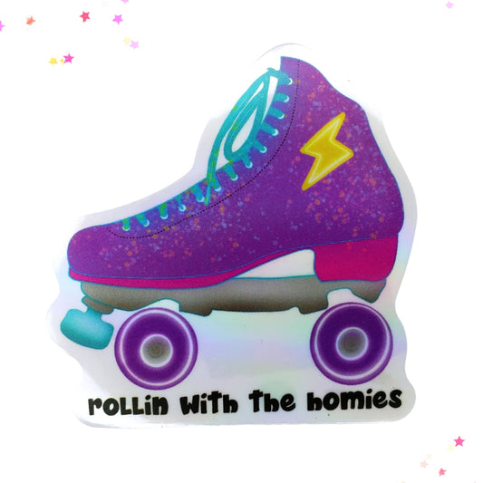 Rollin With the Homies Purple Roller Skate Waterproof Holographic Sticker from Confetti Kitty, Only 1.0