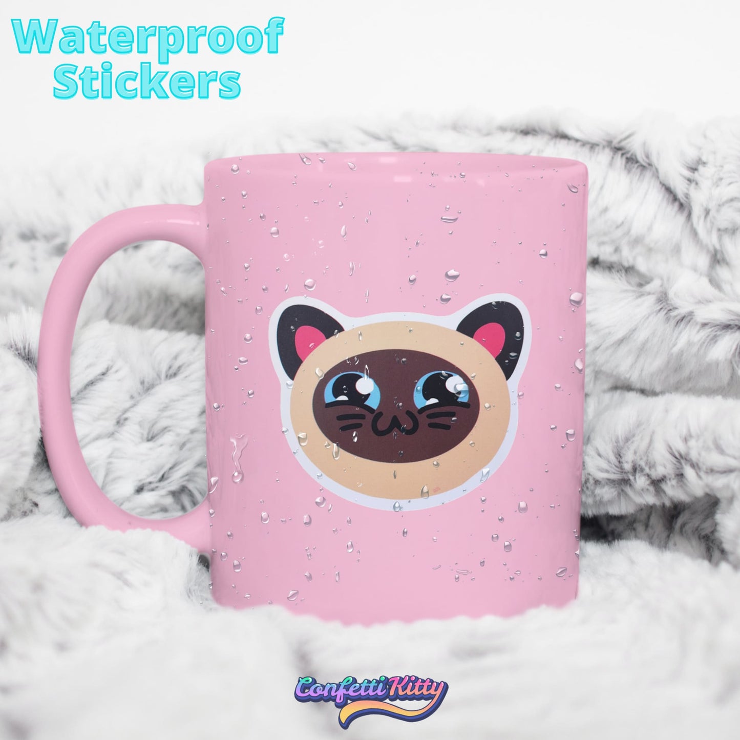 Siamese Kitty Waterproof Sticker | Cookie Cat from Confetti Kitty, Only 1.00