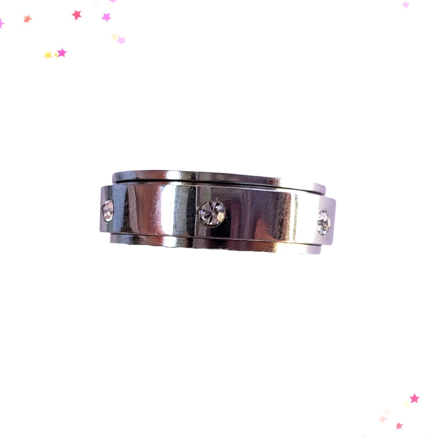 Silver Rhinestone-Embedded Rotating Spin Ring from Confetti Kitty, Only 7.99