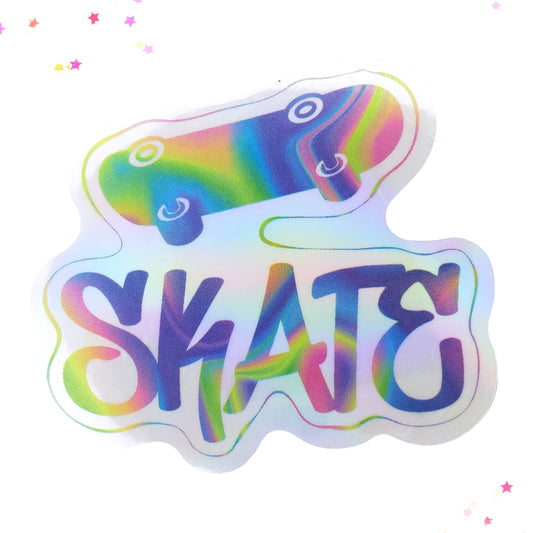 Skate Skateboard Rainbow Waterproof Holographic Sticker from Confetti Kitty, Only 1.0