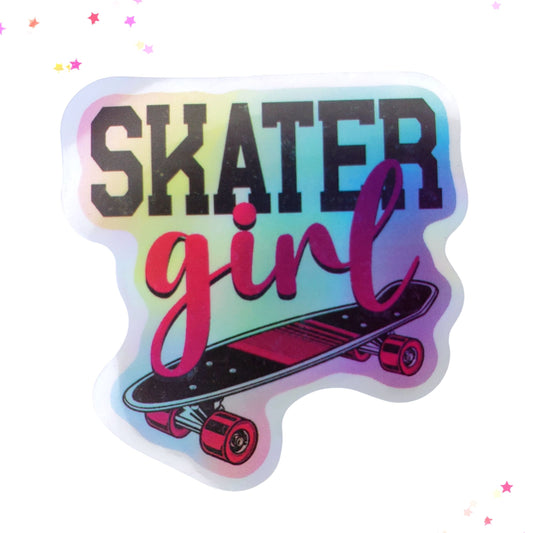 Skater Girl Red Black Skateboard Waterproof Holographic Sticker from Confetti Kitty, Only 1.0