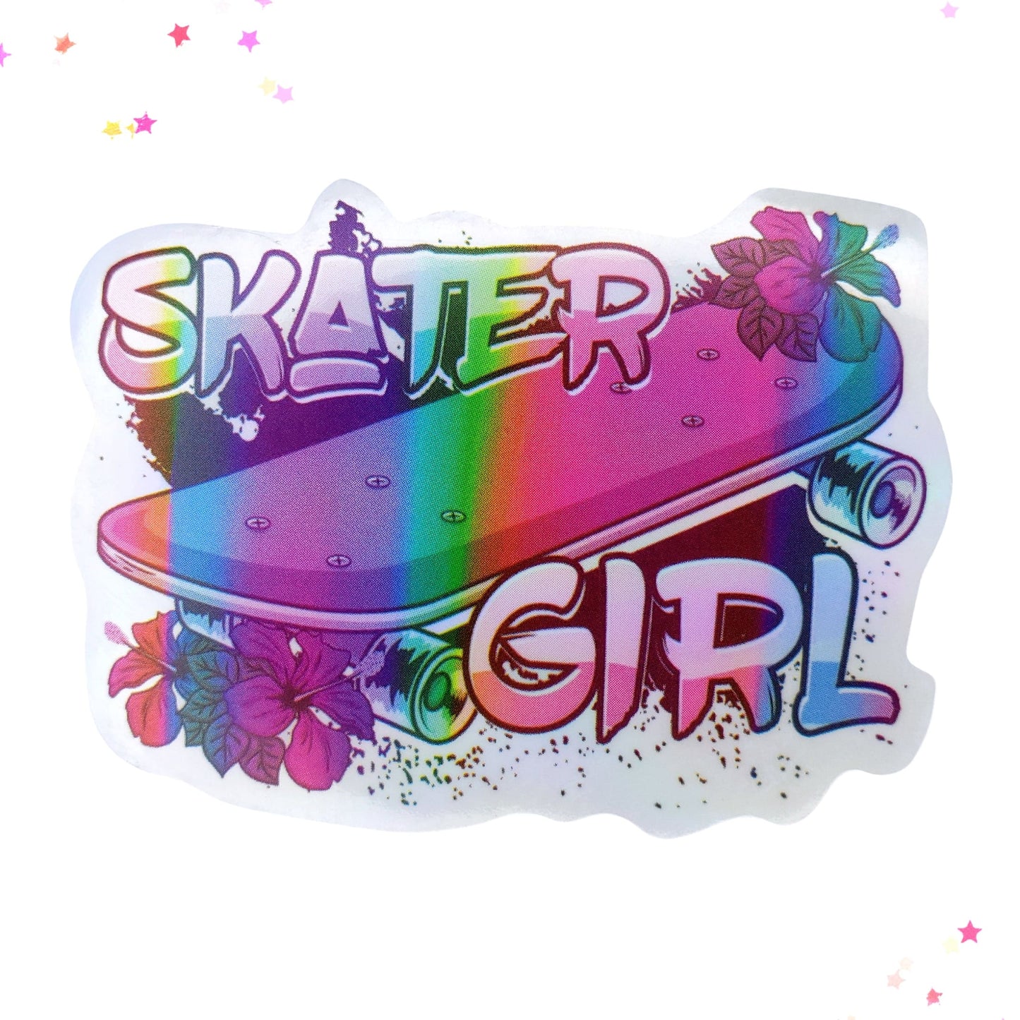 Skater Girl Skateboard Waterproof Holographic Sticker from Confetti Kitty, Only 1.0