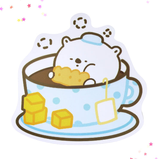Tea & Biscuit Bear Waterproof Sticker from Confetti Kitty, Only 1.00