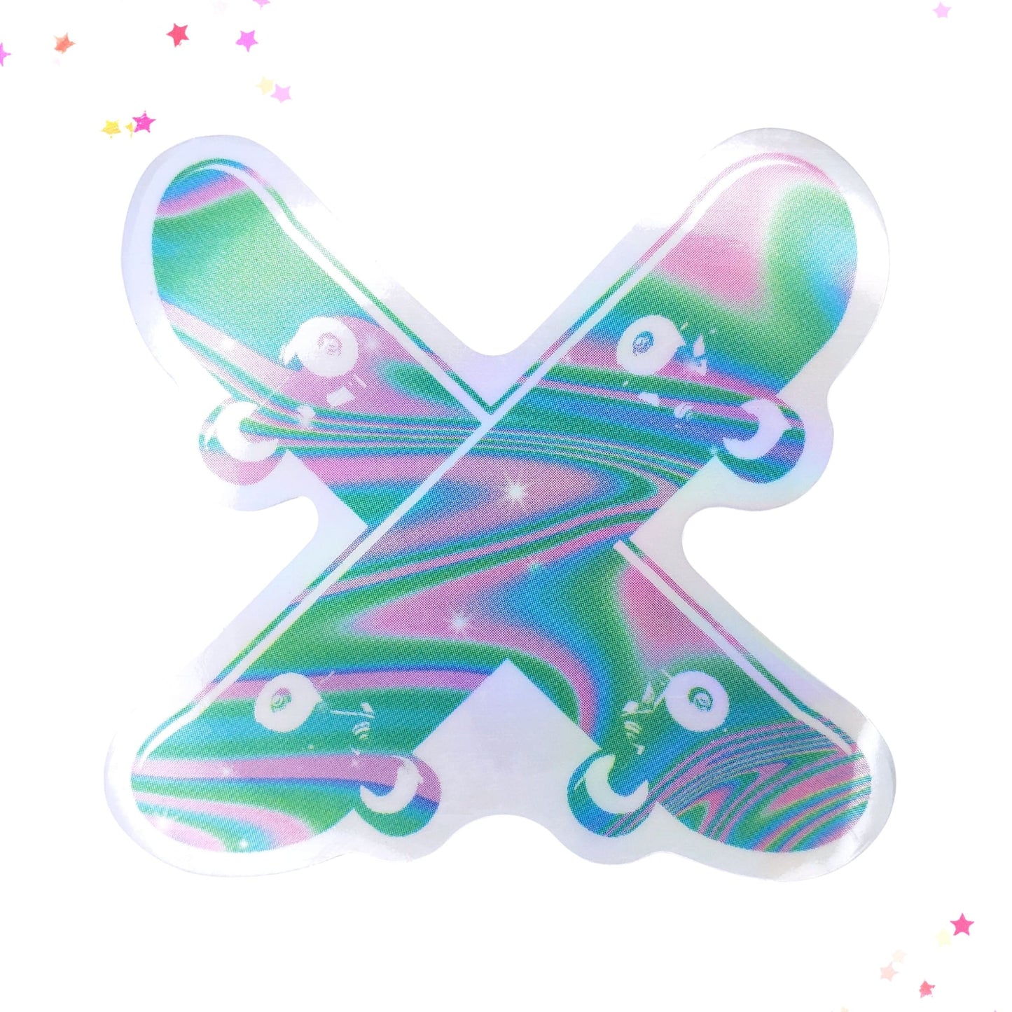 Two Skateboards X Crossing Waterproof Holographic Sticker from Confetti Kitty, Only 1.0