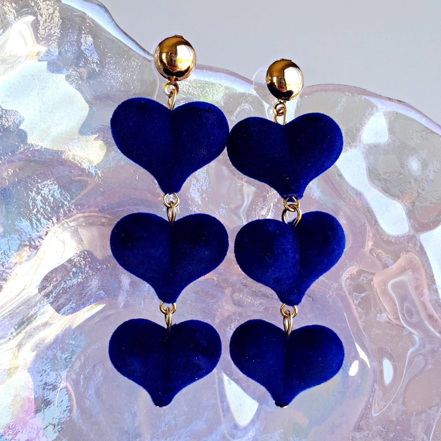 Velvet Blue Heart Drop Dangle Earrings from Confetti Kitty, Only 7.99