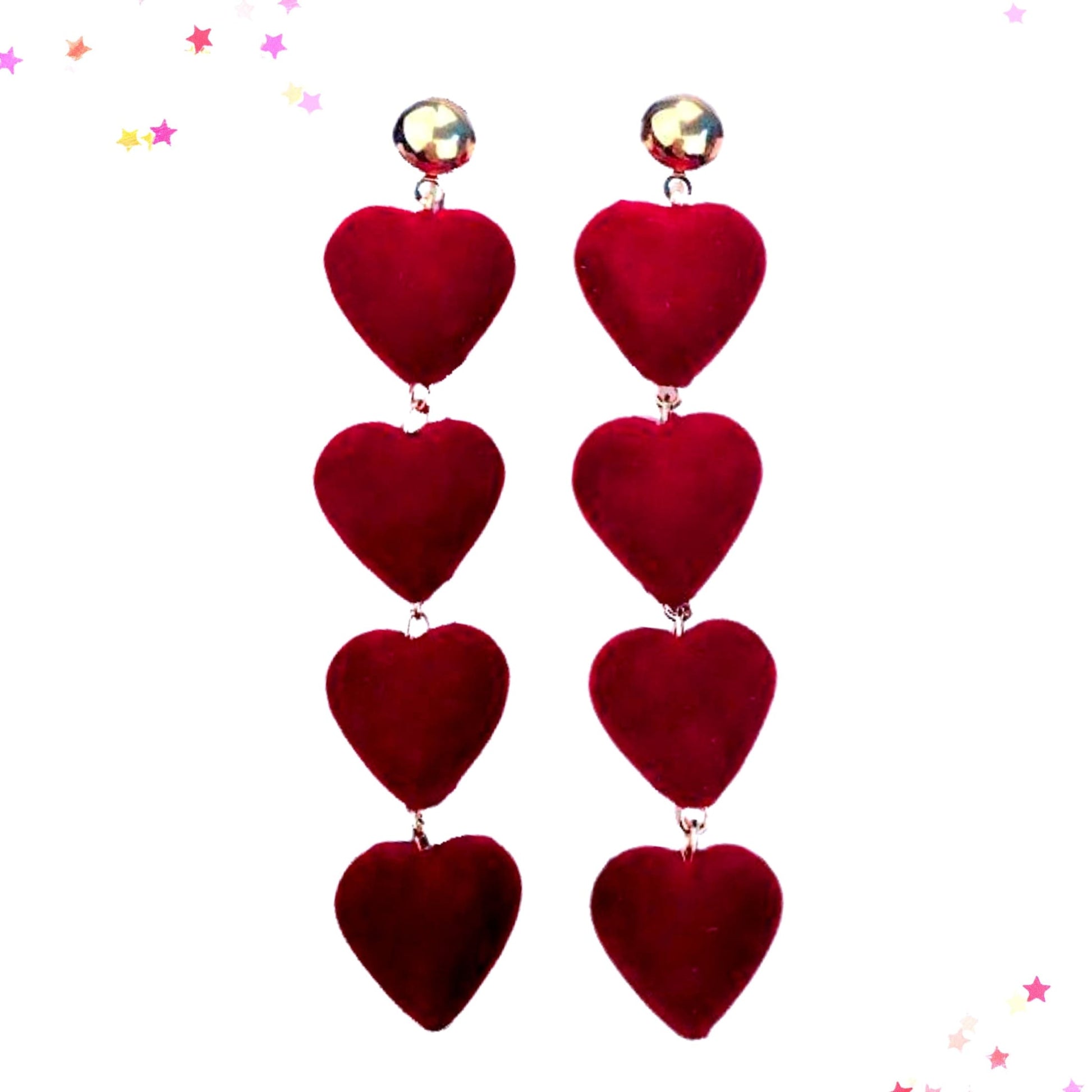 Velvet Red Heart Dangle Earrings from Confetti Kitty, Only 7.99